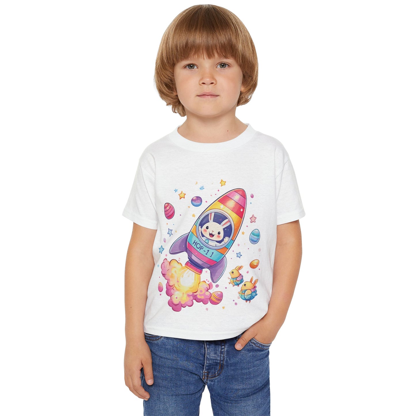 Easter Astronaut Bunny Toddler T-Shirt - Cute Rocket Bunny Space Tee for Kids, Fun Outer Space Easter Gift, Cotton Spring Shirt, Bunny Tee