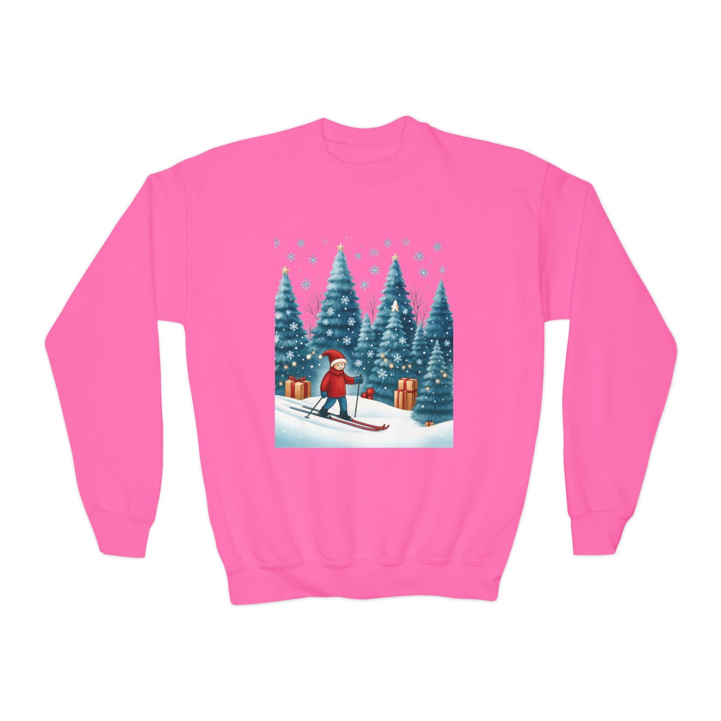 Kids Christmas Skiing Sweatshirt, Cute Holiday Winter Pullover, Youth Crewneck Sweatshirt