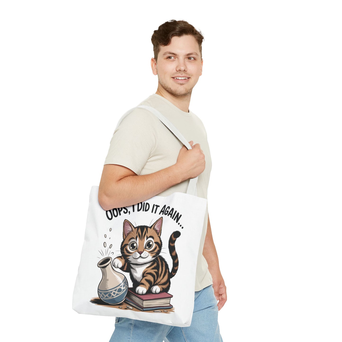 Cat-Themed Tote Bag, "Oops, I Did It Again", Perfect Gift for Cat Lovers, Pet Owners, Birthday, or Everyday Use, Large Tote Bag, beach bag