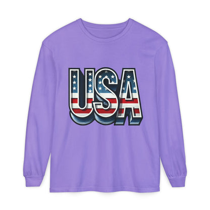 Patriotic Long Sleeve  Unisex  T-Shirt, USA Design, Unisex Tee for Independence Day, Memorial Day, Family Celebrations, Casual Wear