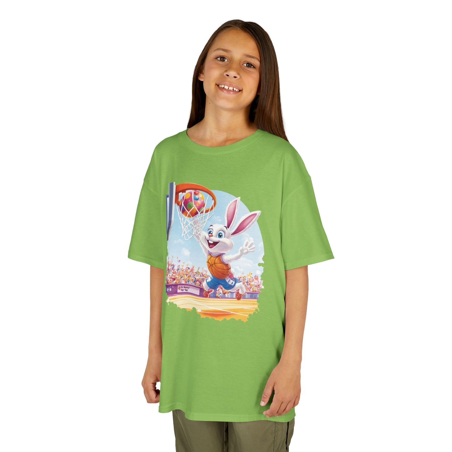 Easter Basketball Bunny Kids T-Shirt - Funny Bunny Dunking Egg Ball, Cute Spring Sports Tee for Kids, Fun Holiday Gift Idea