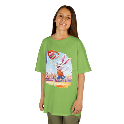 Easter Basketball Bunny Kids T-Shirt - Funny Bunny Dunking Egg Ball, Cute Spring Sports Tee for Kids, Fun Holiday Gift Idea