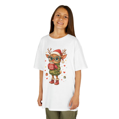 Hot Cocoa Queen Christmas T-Shirt for Girls, Cute Holiday Reindeer Tee