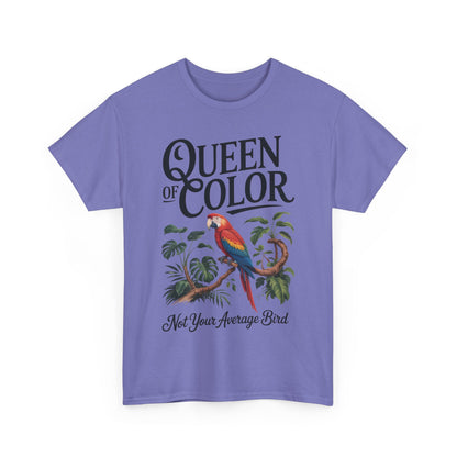 Colorful Queen Womens Tee, Fun Graphic T-Shirt, Casual Wear, Gift for Bird Lovers, Trendy Summer Apparel