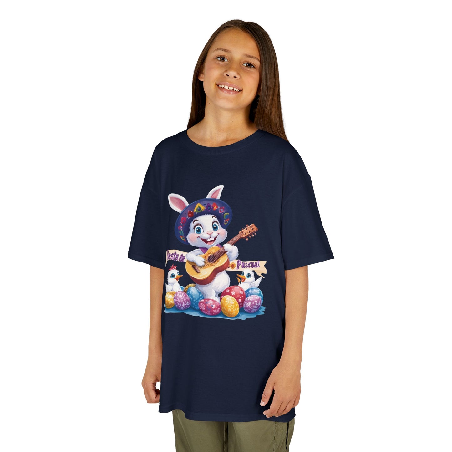 Mexican Easter Bunny Kids T-Shirt - Fiesta de Pascua Shirt with Guitar, Fun Spring Festival Tee, Colorful Holiday Gift for Children