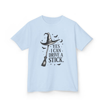 Yes I Can Drive a Stick Girls Witch T-Shirt, Cute Halloween Shirt for Kids, Girls Halloween Tee