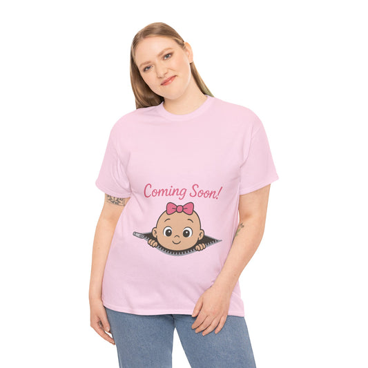 Coming Soon Maternity T-Shirt, Cute Baby Girl Pregnancy Announcement Shirt, Expecting Mom Gift, Gender Reveal Tee, Baby Shower Gift
