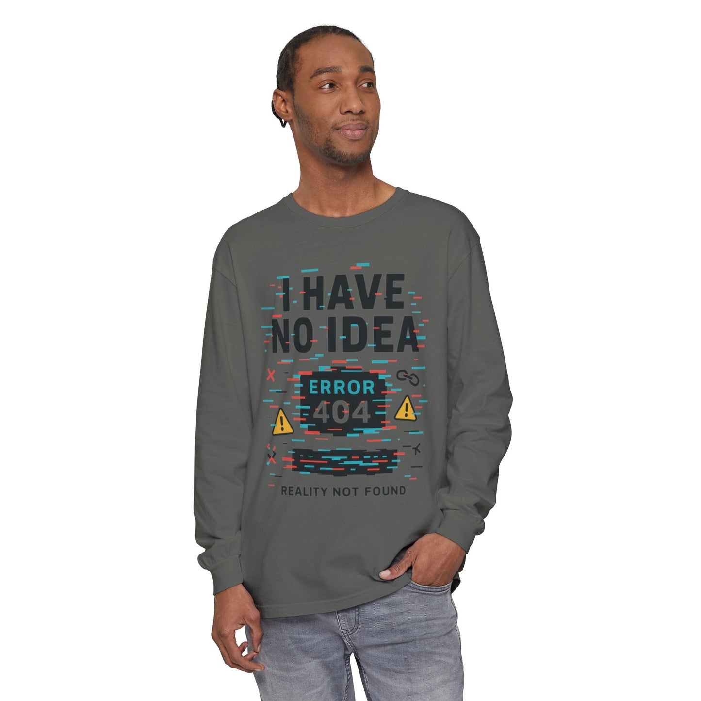 Unisex Long Sleeve T-Shirt, Funny Error 404 Graphic Tee, Internet Humor, Geeky Apparel, Quirky Humor Shirt, Gift for Tech Lovers