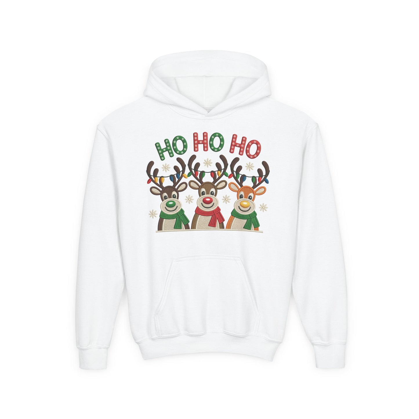 Ho Ho Ho Reindeer Hoodie for Girls, Cute Christmas Holiday Kids Pullover, Youth Hooded Sweatshirt