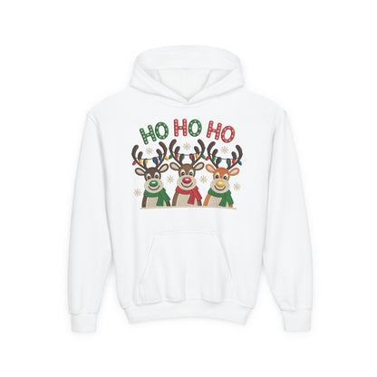Ho Ho Ho Reindeer Hoodie for Girls, Cute Christmas Holiday Kids Pullover, Youth Hooded Sweatshirt