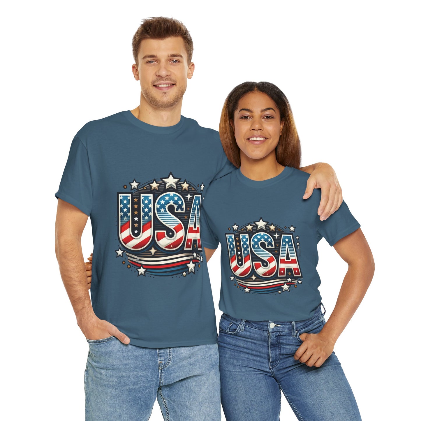 Patriotic USA T-Shirt, Unisex Heavy Cotton Tee for Independence Day, Memorial Day, 4th of July, Casual Wear, Gifts