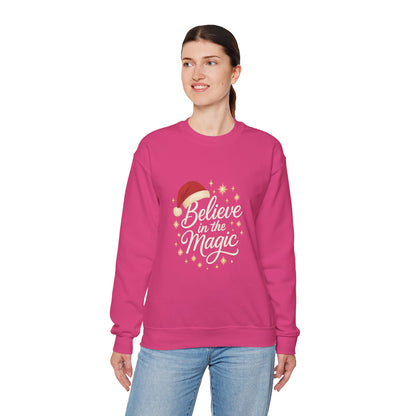 Believe in the Magic Women's Christmas Shirt, Santa Hat Holiday Cozy Sweatshirt, Women's Heavy Blend™ Crewneck Sweatshirt