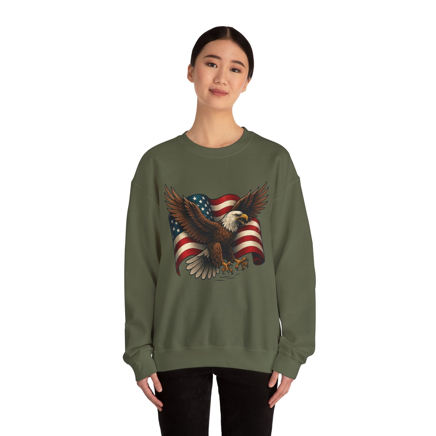 Patriotic Eagle Sweatshirt - Unisex Crewneck, USA Flag Apparel, Memorial Day, Veteran's Day, Independence Day, Gift for Patriots
