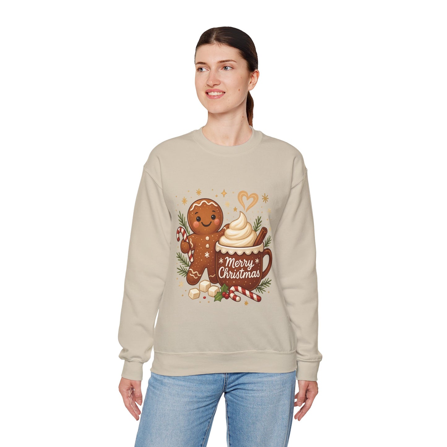 Women's Gingerbread - Hot Cocoa Christmas Sweatshirt,  Cozy Holiday Pullover, Women's Heavy Blend™ Crewneck Sweatshirt