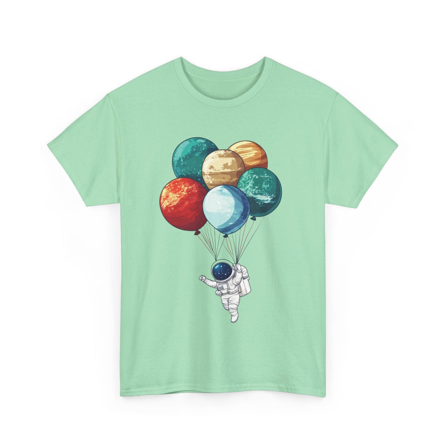 Astronaut with Planet Balloons T-Shirt, Space Lover Unisex Tee, Outer Space Graphic Shirt, Space Theme Shirt, Cosmic Adventure Top