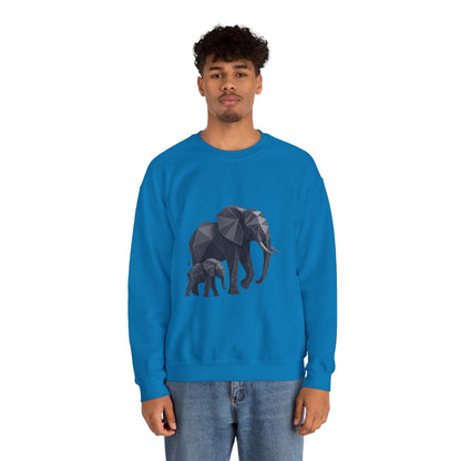 Geometric Elephant Sweatshirt, Cozy Unisex Crewneck, Animal Lover Gift, Nature Inspired Apparel, Eco-Friendly Fashion, Gift for Her