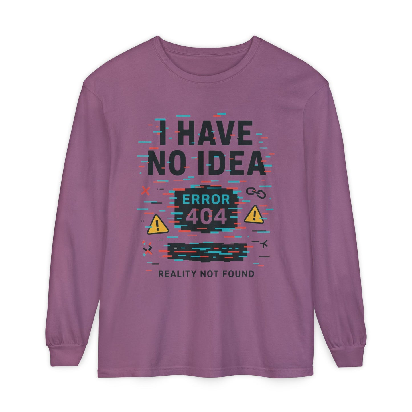 Unisex Long Sleeve T-Shirt, Funny Error 404 Graphic Tee, Internet Humor, Geeky Apparel, Quirky Humor Shirt, Gift for Tech Lovers