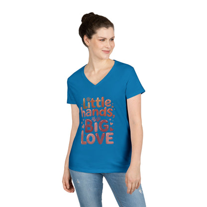 Ladies' V-Neck T-Shirt,Little Hands, Big Love, Perfect for Moms, Gifts, Family Events, Baby Showers, Everyday Wear, Cute Tee, mother's day