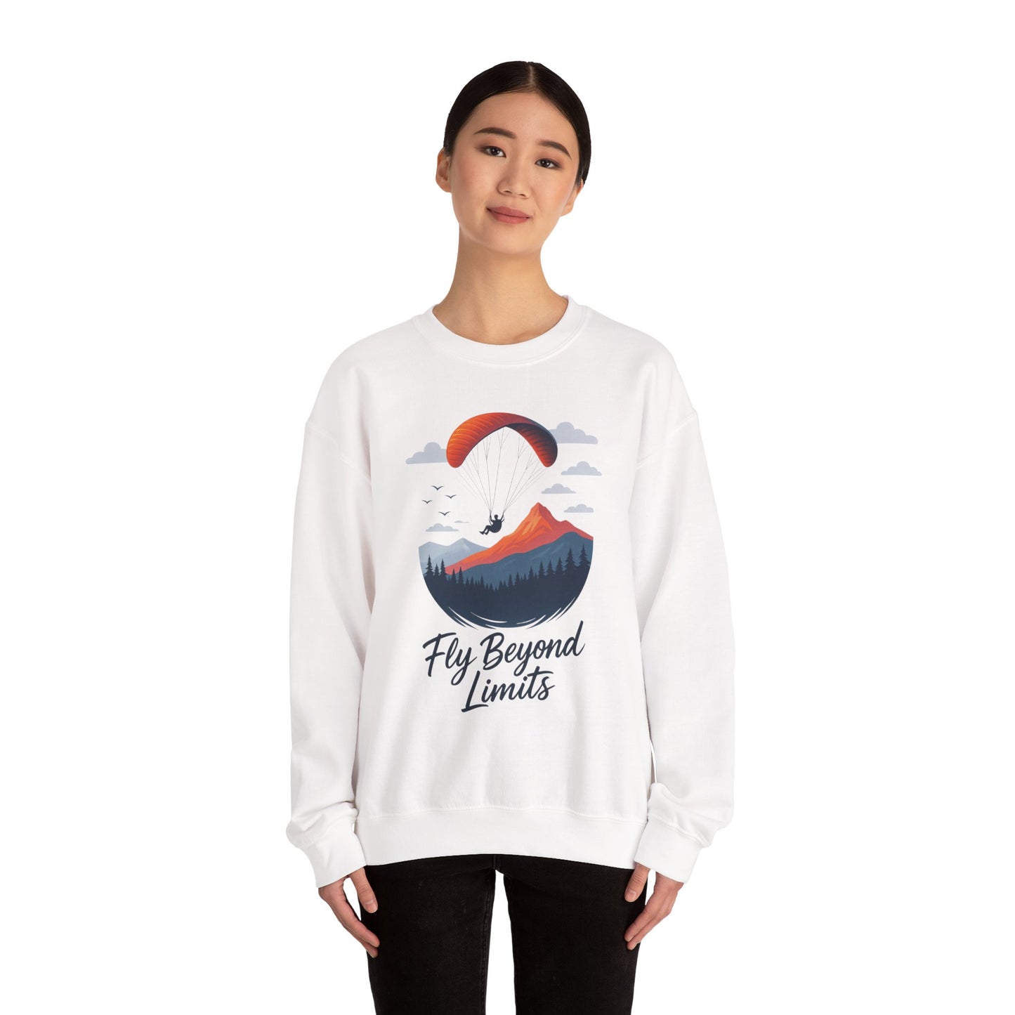 Adventure Inspiration Crewneck Sweatshirt - Fly Beyond Limits, Cozy Outdoor Outfit, Gift for Adventurers, Travel, Motivation Apparel
