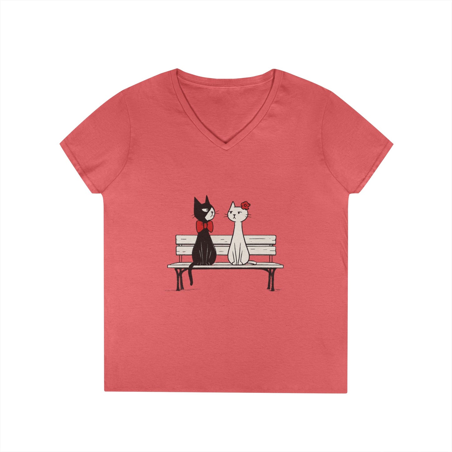 Cute Cat Lovers V-Neck T-Shirt, Casual Wear, Gift for Her, Pet Lovers, Best Friend Gift, Cute Cat Design, Valentine's Day, Cat Love