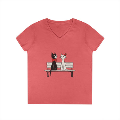 Cute Cat Lovers V-Neck T-Shirt, Casual Wear, Gift for Her, Pet Lovers, Best Friend Gift, Cute Cat Design, Valentine's Day, Cat Love