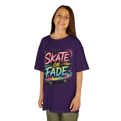 Skate Or Fade Girls Shirt, Colorful Graffiti Skateboarding Tee, Kids Heavy Cotton™ Tee