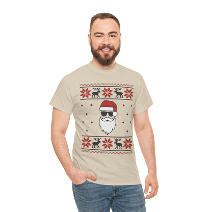 Cool Santa Men's T-Shirt, Funny Christmas Tee, Retro Knit Pattern Holiday Shirt