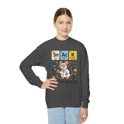 Youth Crewneck Sweatshirt - Fuel for Lab Rats, Cute Science Gift, Adorable Sweatshirt for Kids, Science Enthusiasts, Lab Rat Love