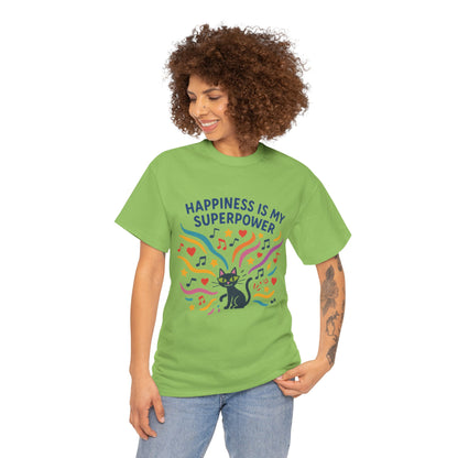Happiness is My Superpower Tee - Fun Womens Cotton T-Shirt, Gift for Cat Lovers, Cute Pet Apparel, Everyday Wear, Positive Vibes