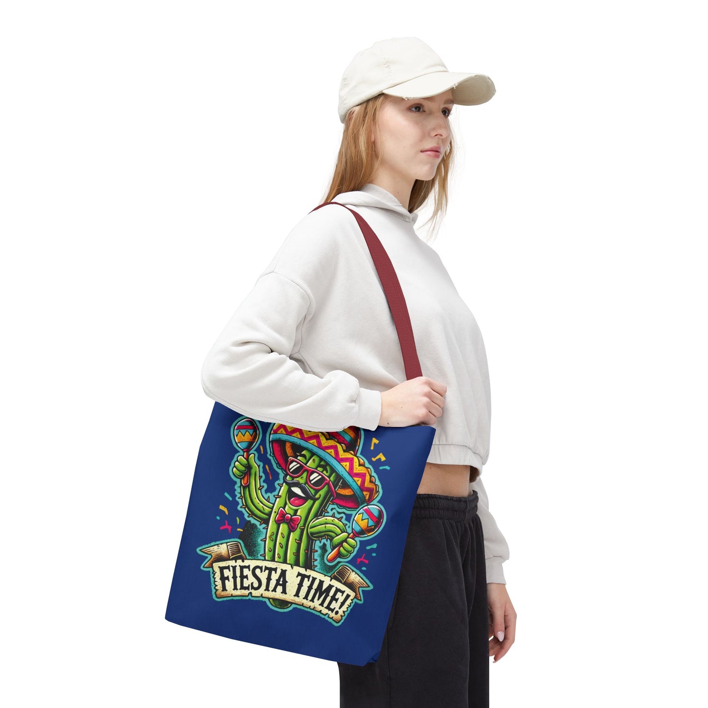 Fiesta Time Cactus Tote Bag, Funny Mexican Party Gift, Sombrero Maracas Print, Cinco de Mayo Bag, Summer Festival Tote, Beach Bag, Shopping