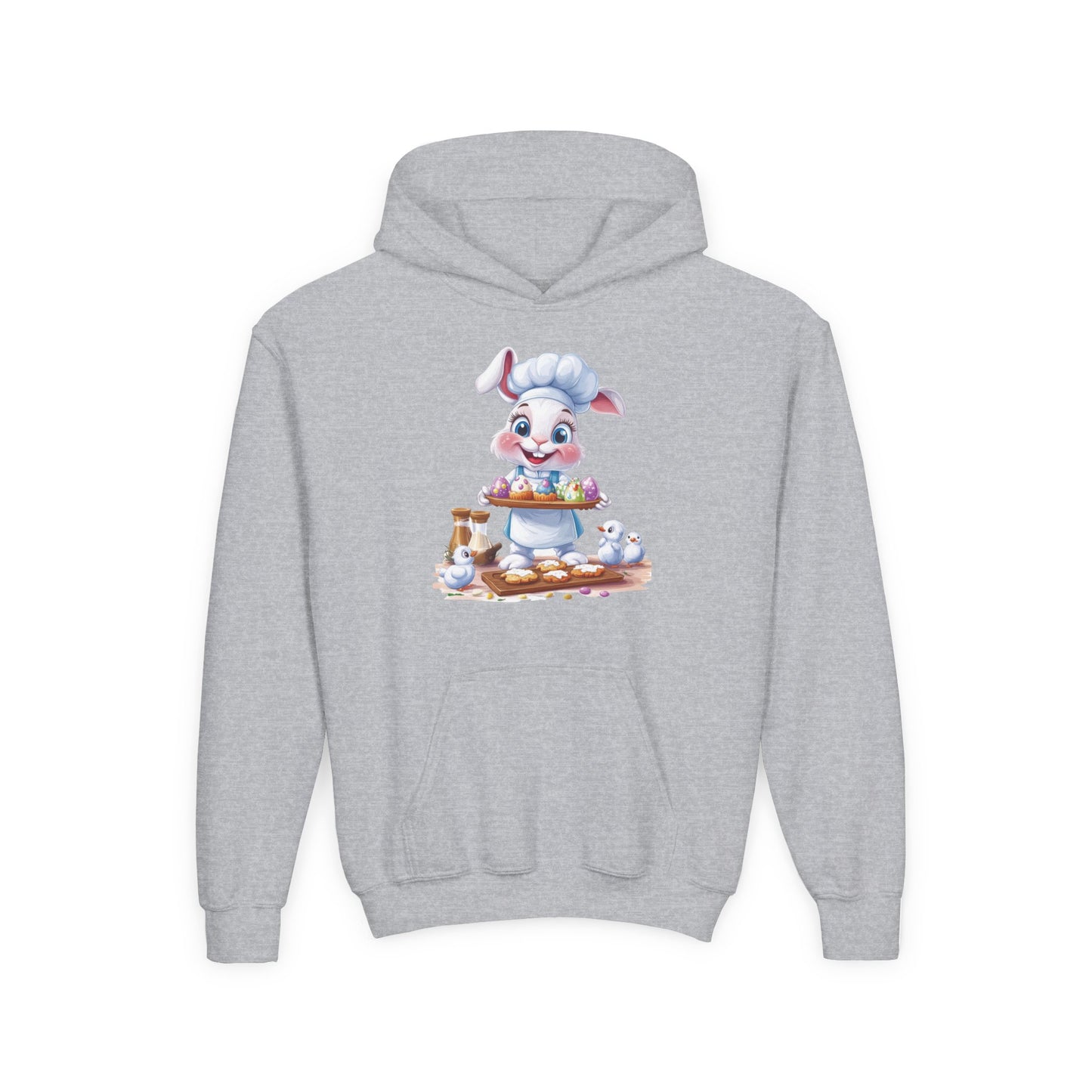 Easter Chef Bunny Hoodie for Kids, Cute Baker Bunny, Fun Holiday Outfit, Youth Spring Sweatshirt, Easter Gift, Bunny Design Hoodie