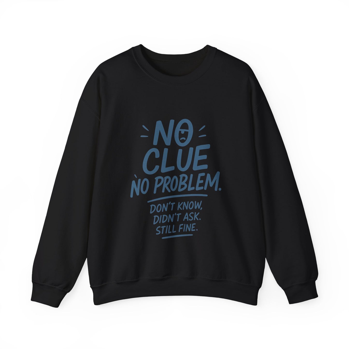 Funny Mens Crewneck Sweatshirt, No Clue No Problem Quote, Dont Know Didnt Ask, Cozy Relaxed Fit Pullover,  Funny Casual Pullover