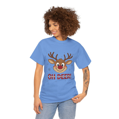 Women's Oh Deer Christmas T-Shirt, Cute Reindeer Holiday Graphic Tee, Women's Heavy Cotton Tee
