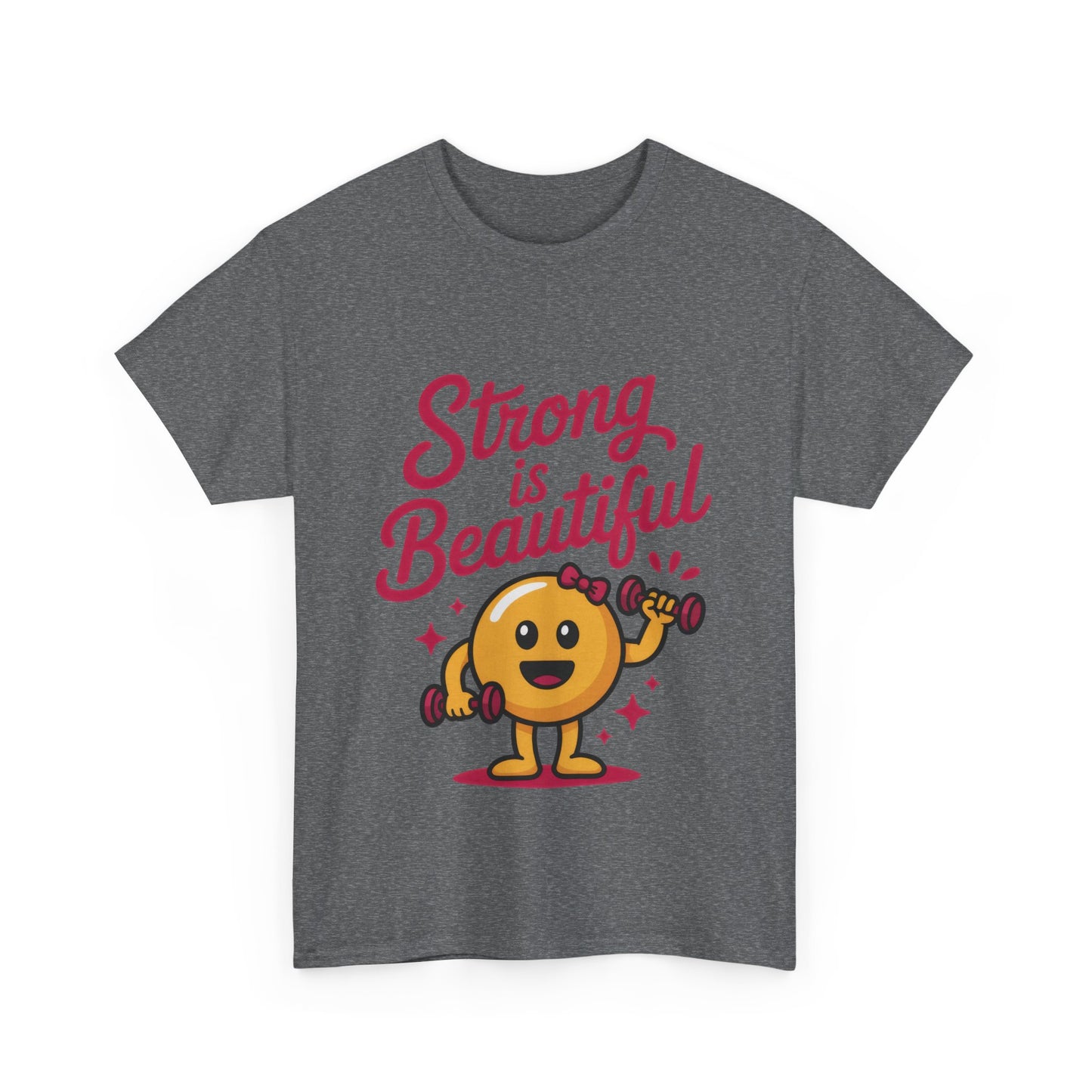 Strong is Beautiful Womens T-Shirt, Cute Fitness Character Graphic Tee, Inspirational Workout Shirt, Gym Motivation Gift for Her