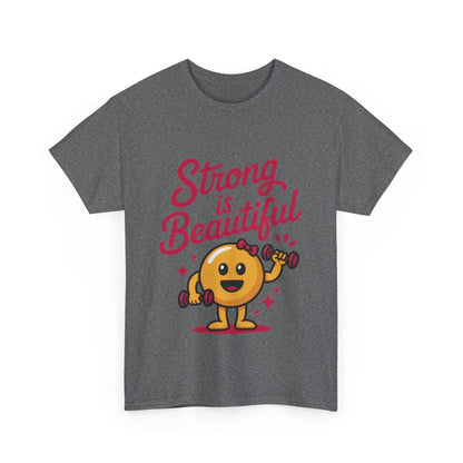 Strong is Beautiful Womens T-Shirt, Cute Fitness Character Graphic Tee, Inspirational Workout Shirt, Gym Motivation Gift for Her