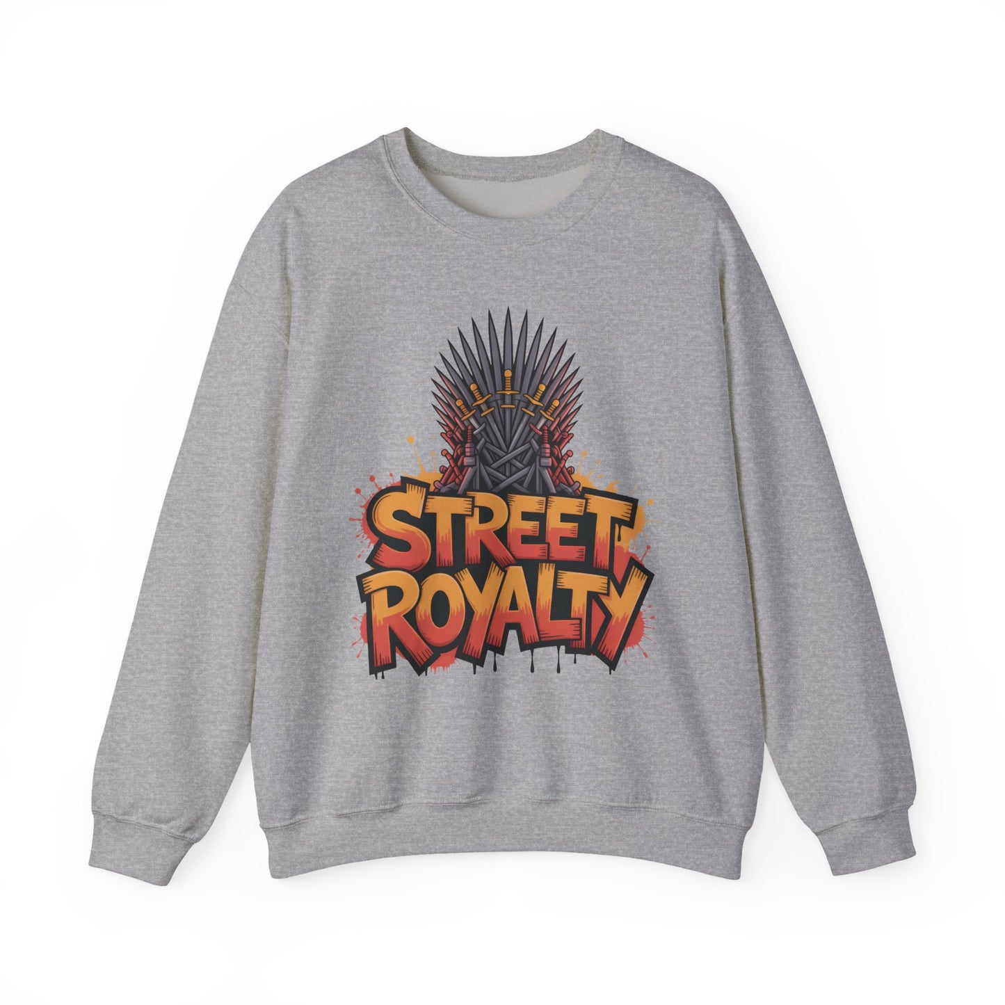 Street Royalty Men's Crewneck Sweatshirt, Graffiti Crown Graphic Pullover, Urban Streetwear Top for Men