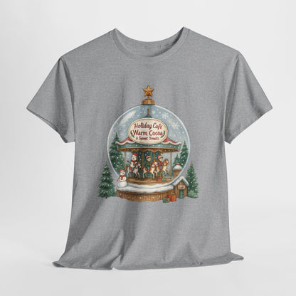 Holiday Café Christmas T-Shirt for Women, Warm Cocoa  Carousel Tee