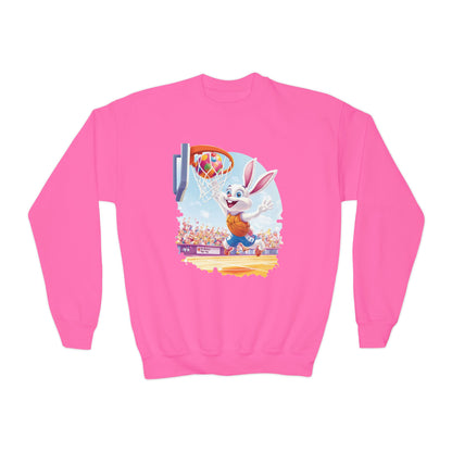 Easter Basketball Bunny Youth Sweatshirt - Cute Bunny Dunking Egg Ball, Fun Spring Sports Pullover for Kids, Easter Gift Idea, Fun Gym Wear