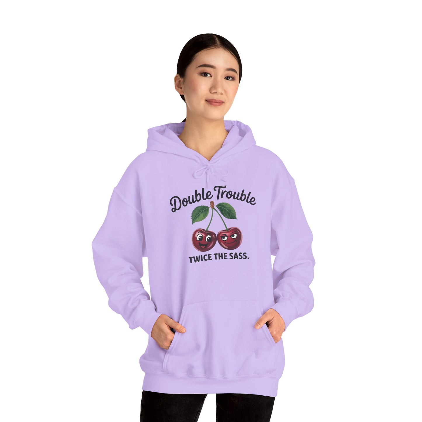 Double Trouble Cherry Hoodie, Cute Funny Womens Hooded Sweatshirt, Twice The Sass Fruit Graphic Pullover, Sassy Cherry Hooded Top