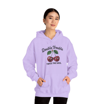 Double Trouble Cherry Hoodie, Cute Funny Womens Hooded Sweatshirt, Twice The Sass Fruit Graphic Pullover, Sassy Cherry Hooded Top