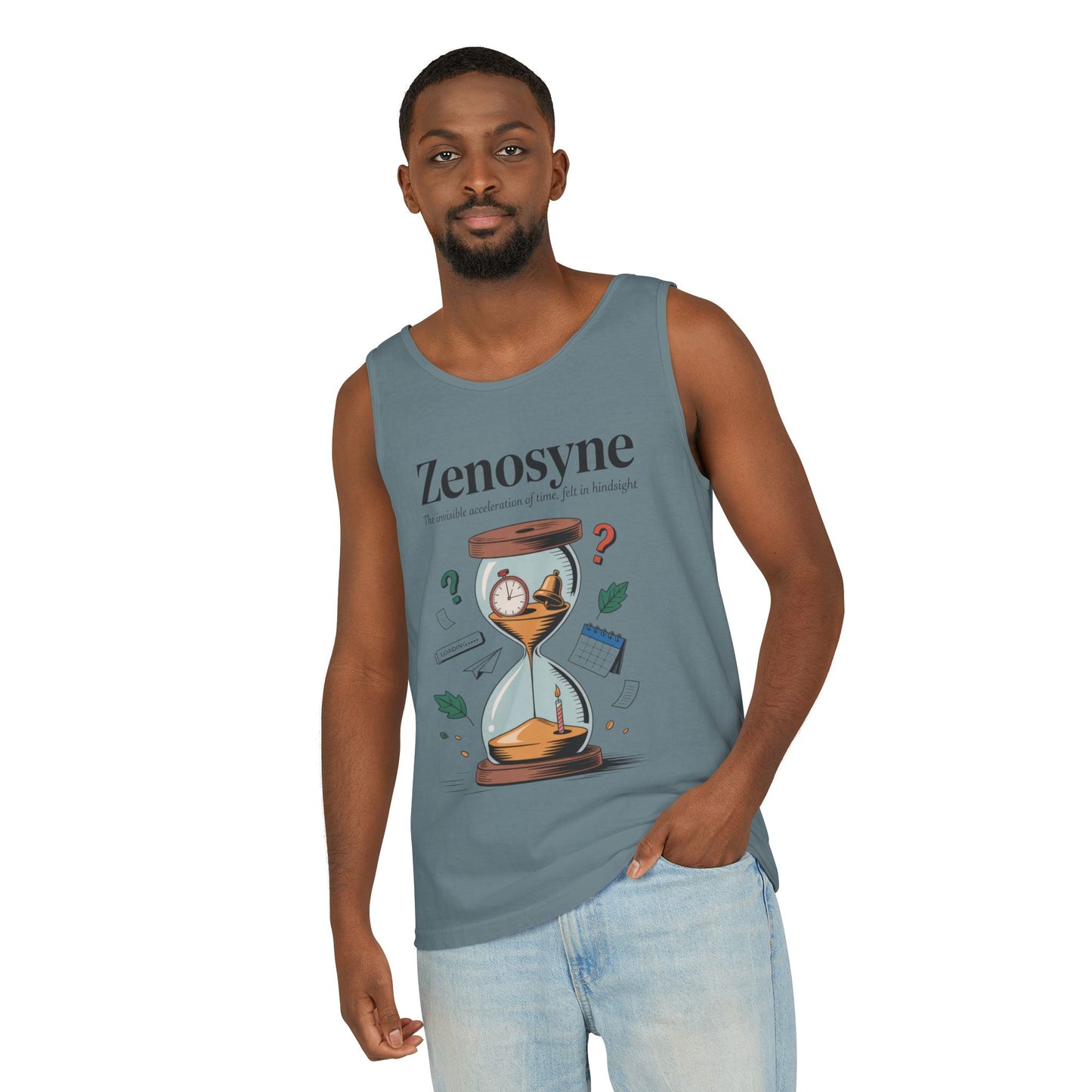 Zenosyne Tank Top, Unisex Garment-Dyed Tee, Time Awareness Gift, Casual Summer Wear, Philosophy Shirt, Unique Everyday Apparel