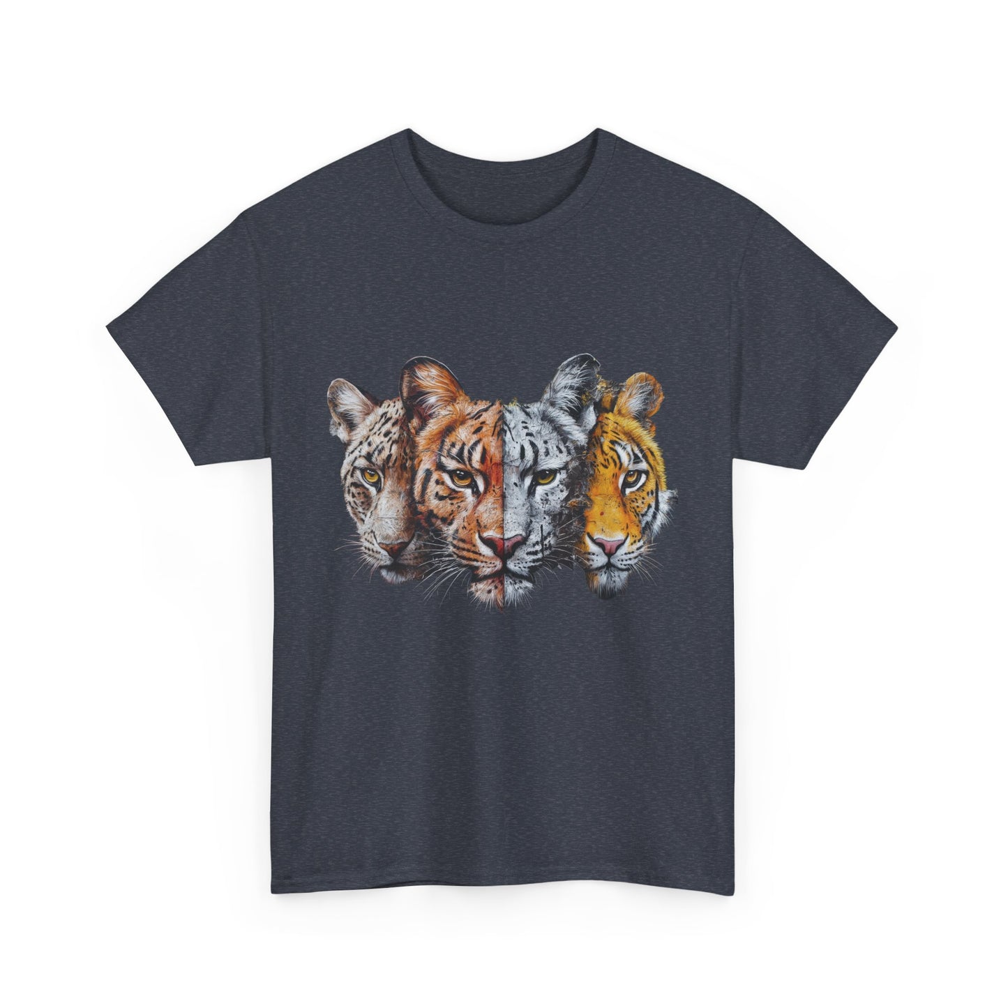 Wildlife Fusion Unisex Heavy Cotton Tee - Nature Lover's Apparel, Tiger Graphic Shirt, Animal Enthusiast Gift, Eco-Friendly Fashion