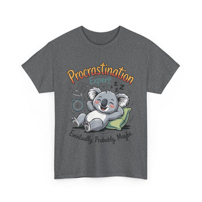 Procrastination Expert Cotton Tee, Funny T-Shirt, Cute Koala Design, Gift for Students, Relaxed Fit Shirt, Gift for Animal Lovers
