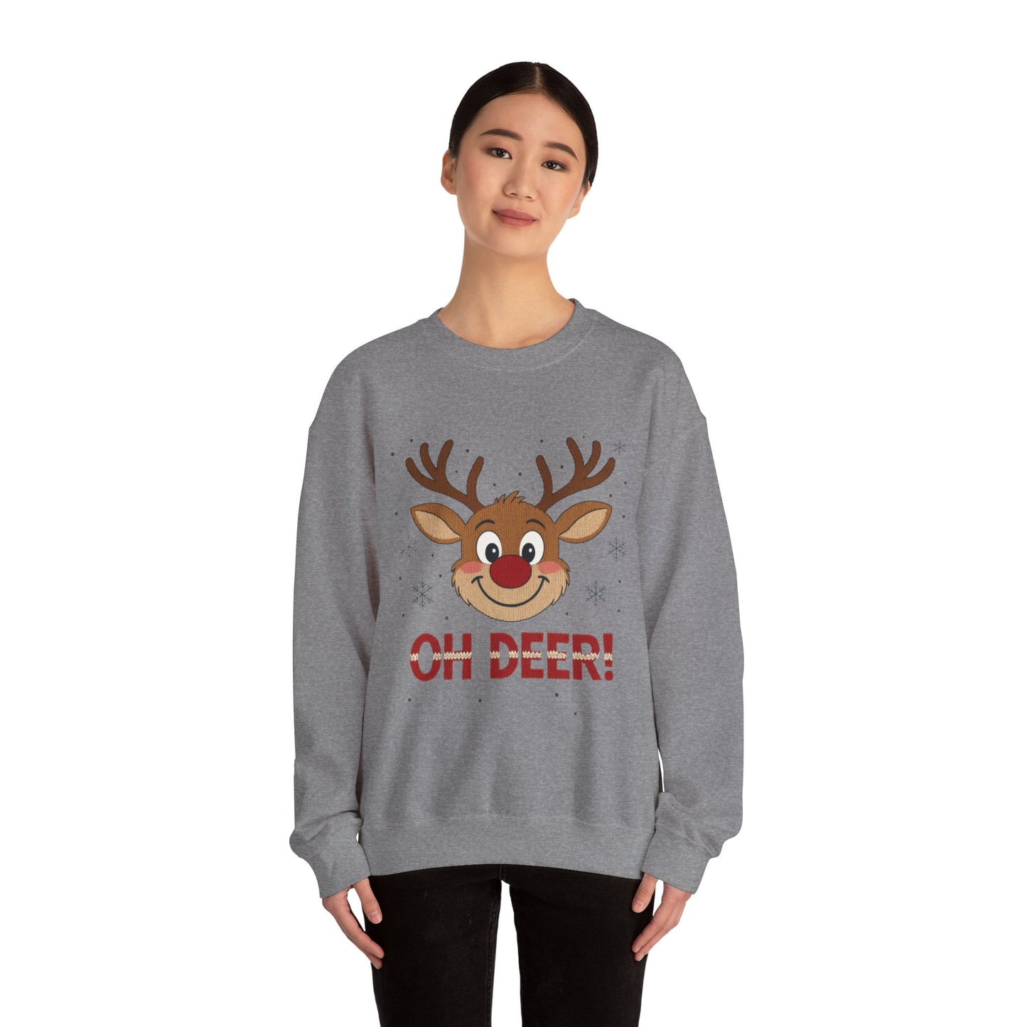Womens Oh Deer Christmas Sweatshirt, Cute Reindeer Holiday Pullover, Women's Crewneck Sweatshirt