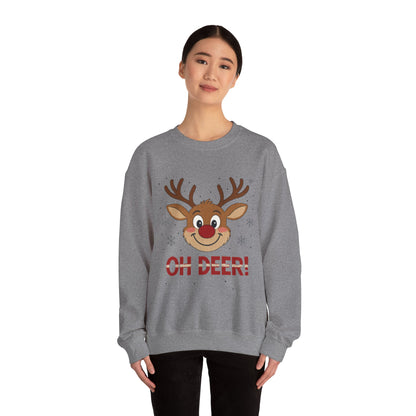 Womens Oh Deer Christmas Sweatshirt, Cute Reindeer Holiday Pullover, Women's Crewneck Sweatshirt