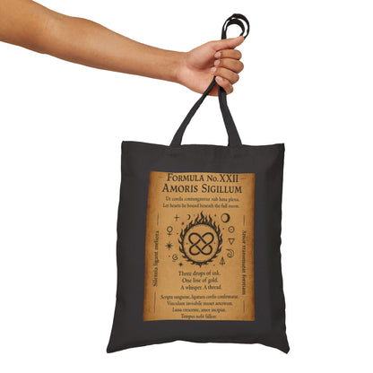Amoris Sigillum Love Spell Tote Bag, Love Binding Sigil, Full Moon Romance Symbol, Mystic Heart Knot, Gothic Witch Spellbook Illustration