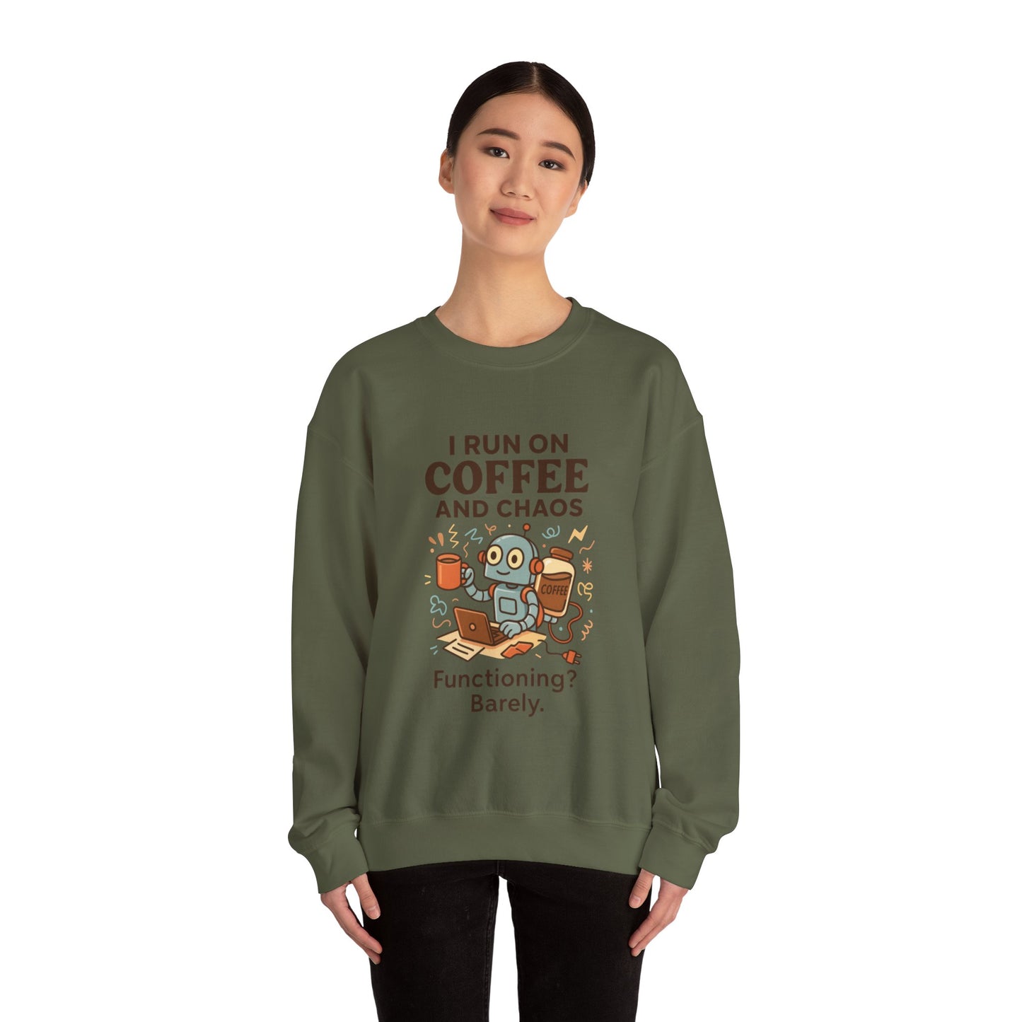 Coffee and Chaos Crewneck Sweatshirt, Funny Sweatshirt for Coffee Lovers, Unisex Gift, Cozy Everyday Wear, Ideal for Holidays