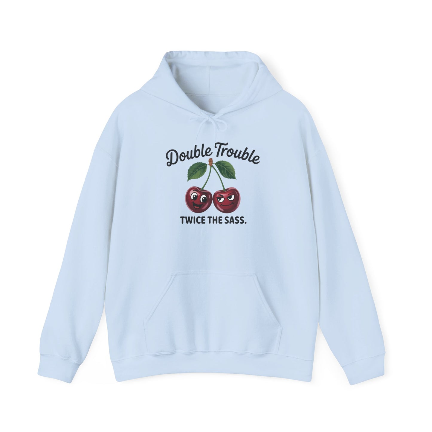 Double Trouble Cherry Hoodie, Cute Funny Womens Hooded Sweatshirt, Twice The Sass Fruit Graphic Pullover, Sassy Cherry Hooded Top