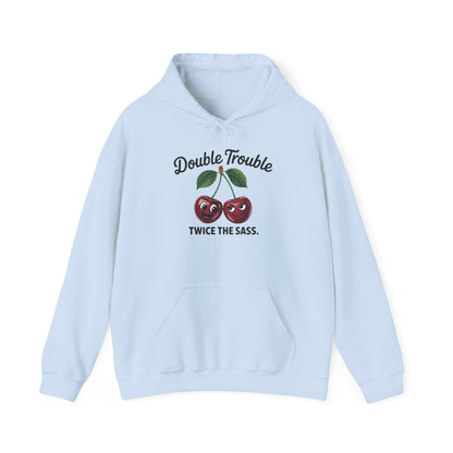 Double Trouble Cherry Hoodie, Cute Funny Womens Hooded Sweatshirt, Twice The Sass Fruit Graphic Pullover, Sassy Cherry Hooded Top