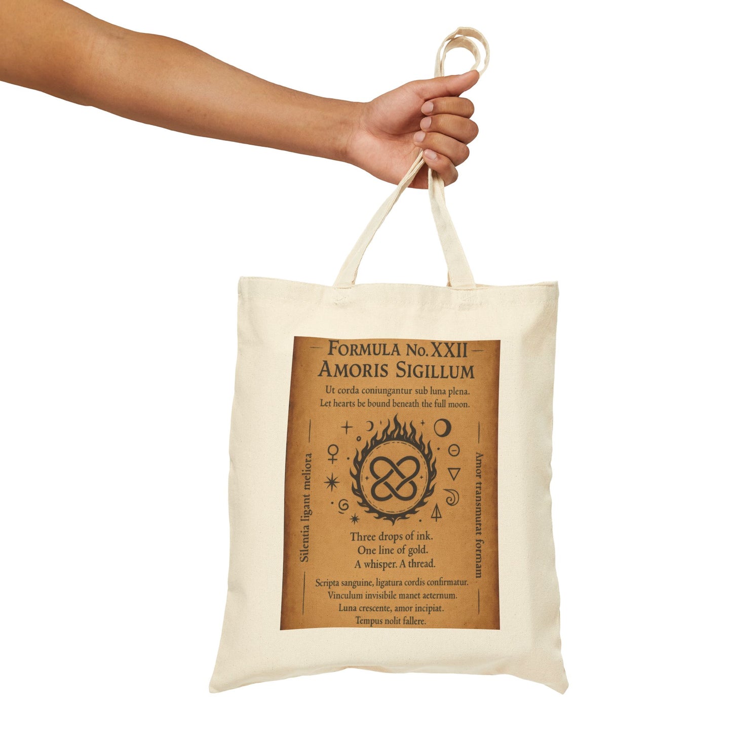 Amoris Sigillum Love Spell Tote Bag, Love Binding Sigil, Full Moon Romance Symbol, Mystic Heart Knot, Gothic Witch Spellbook Illustration